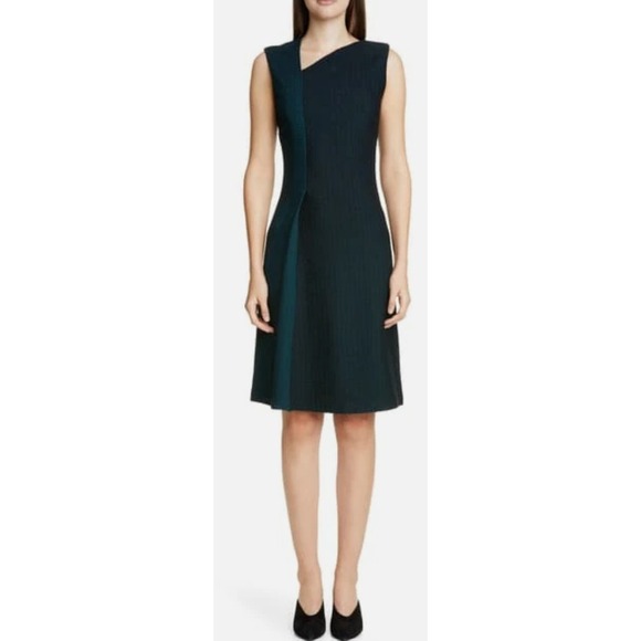 St. John Dresses & Skirts - St. John Refined Textured Herringbone Fit & Flare Dress Petrol/Caviar Dress Sz 4